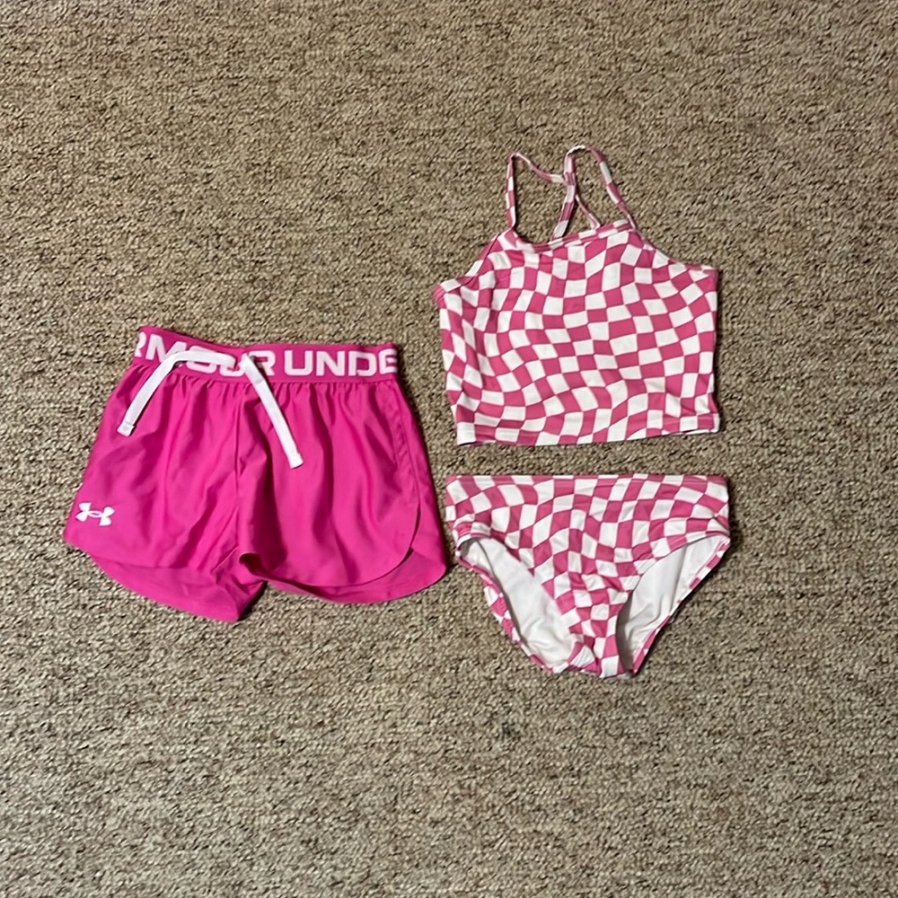 Hanna Andersson Tankini swimsuit with under armor shorts EUC size 6/7